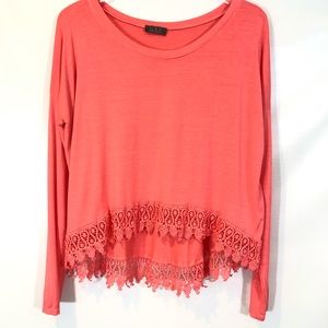 LOLA Lace Boho Top Long Sleeve Coral Women’s Size Large